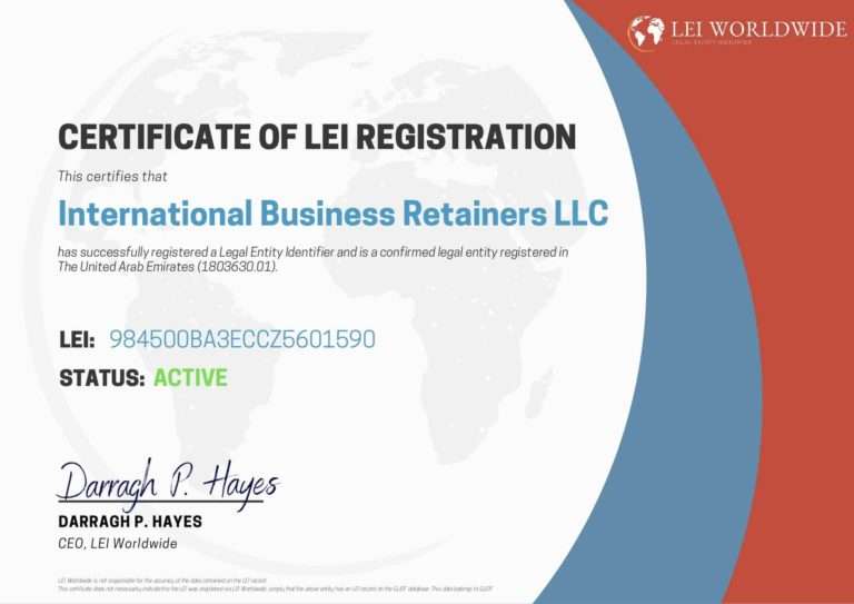 LEI Certificate - International Business Retainers LLC